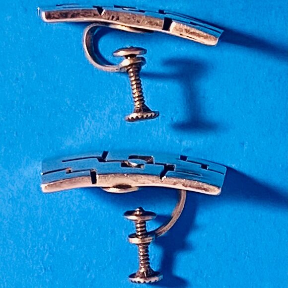 Vintage 925 Sterling Silver TAXCO Artisan Earrings Signed Screwback 40's Design - Picture 10 of 16